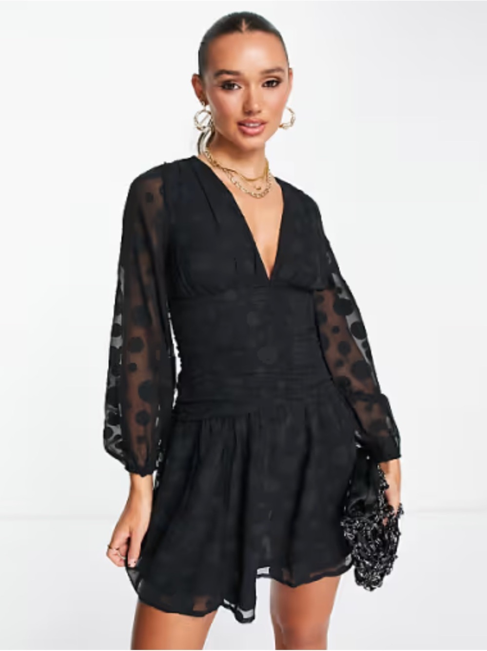 ASOS Black V-Neck Polka Dot Mini Dress